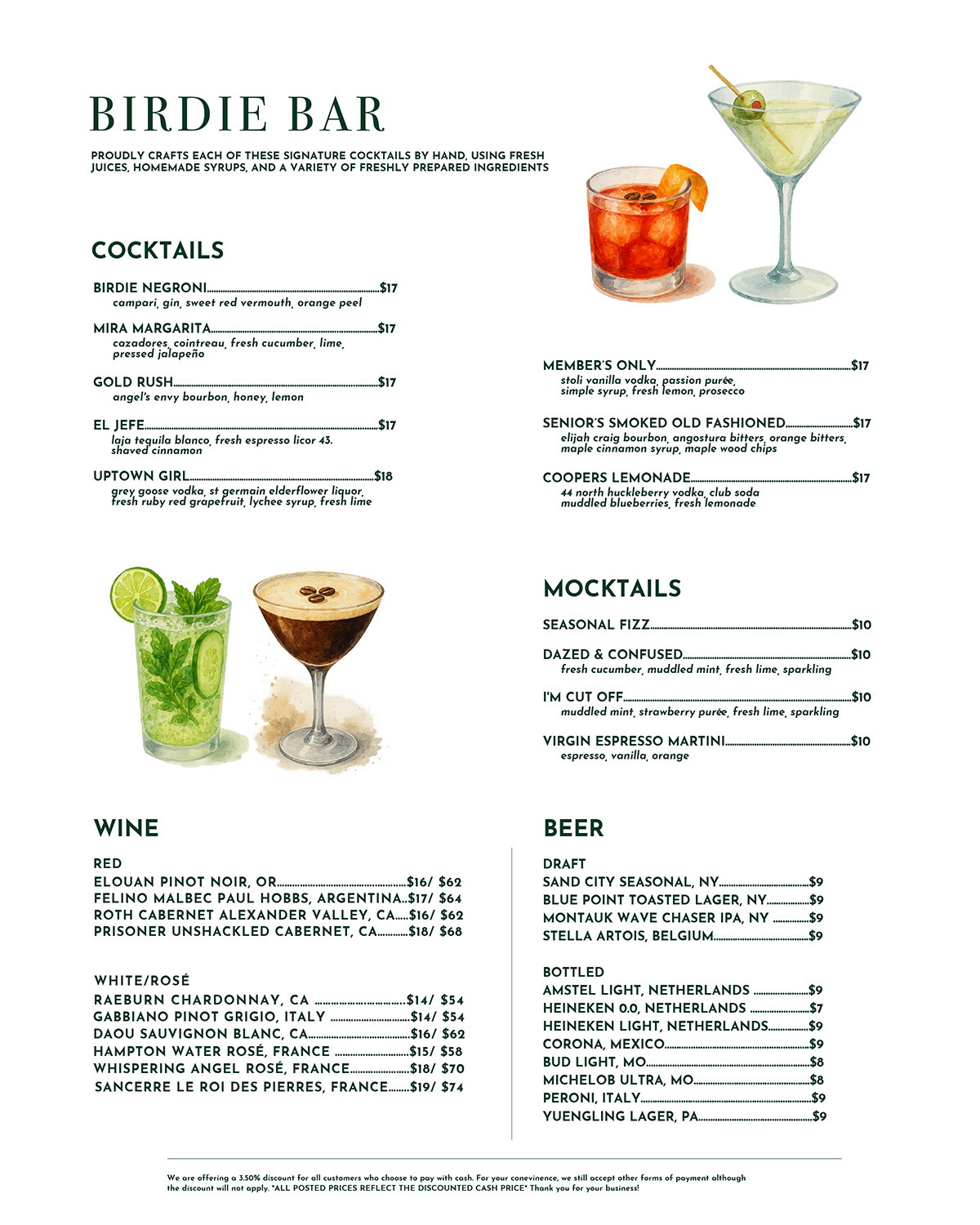 Birdie Bar Lunch Menu